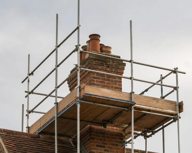Scaffolding erected to reach a chimney stack