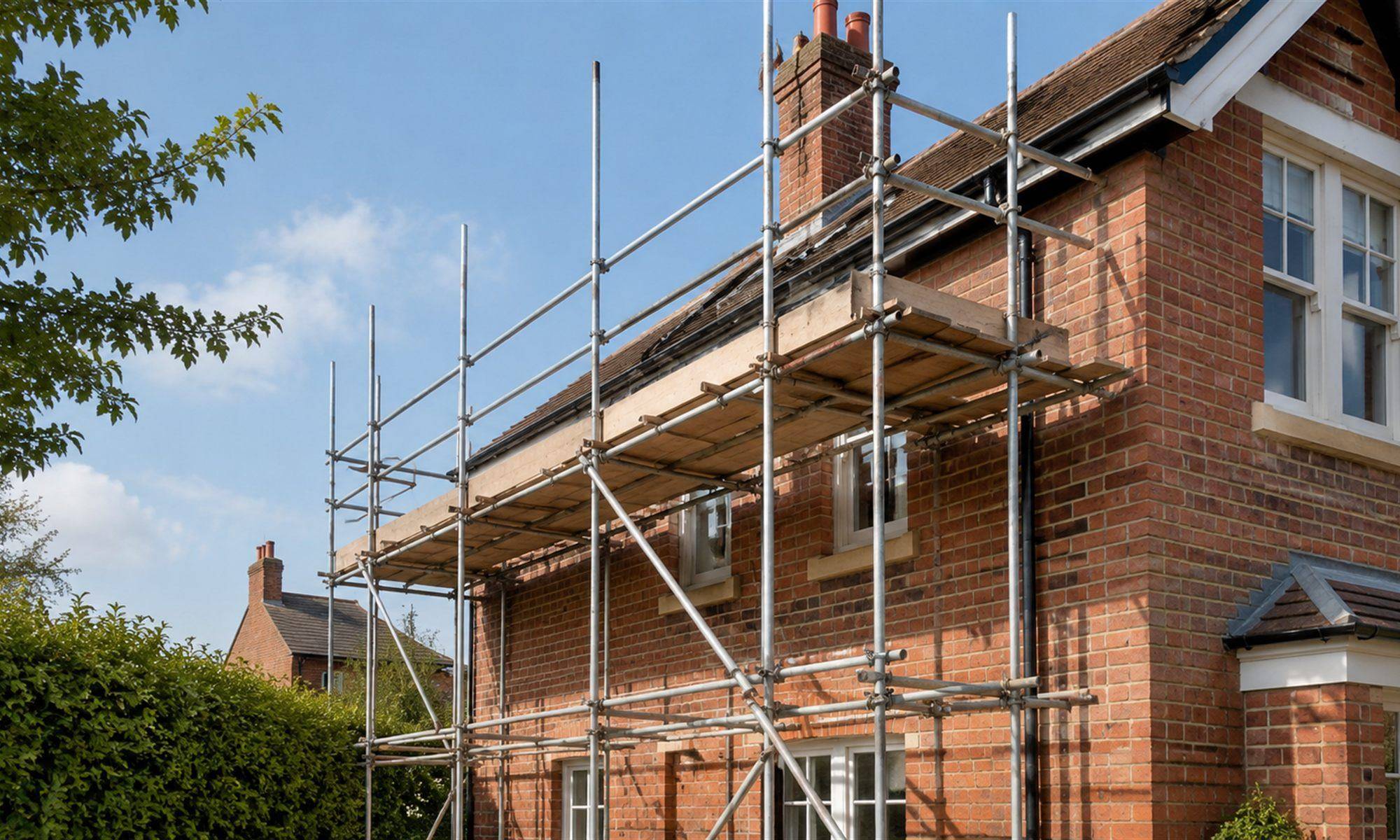 Scaffolding erected around a house